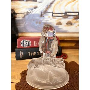 Vintage Indiana Glass Owl Figurine Clear Pressed Glass Frosted Base 6" Tall MCM